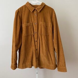 L.L. Bean L Rugged Outdoors Hiking Grunge Brown Corduroy Button Shirt Cotton Top